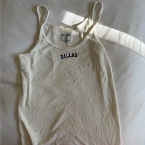 Brandy Melville Cream Ribbed Tank with Dallas Print One size